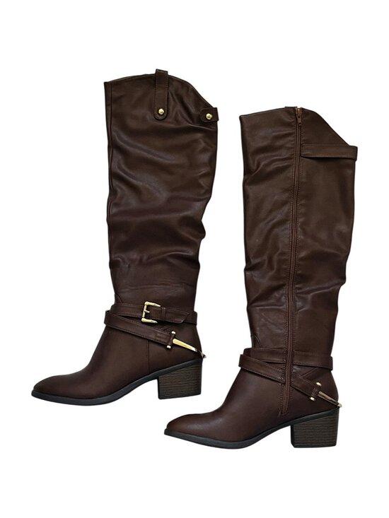 VENUS Shoes - Venus Brown Slouchy Riding Fashion Boots Womens Size 10 Buckle Strap Mid Heel